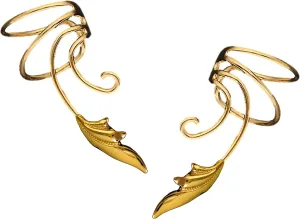 Delicate Leaf Wave Ear Cuff Non-pierced 'Stackable' Cartilage Wrap Earring Clips Pair Gold on Silver