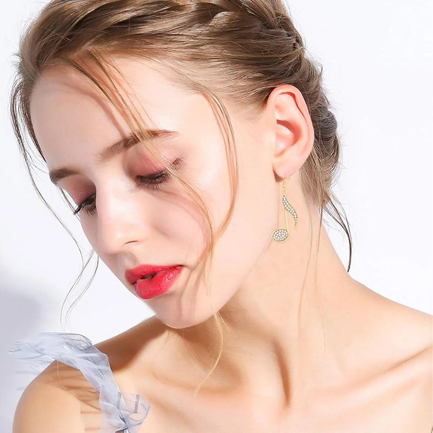 Delicate Music Note Dangle Earrings Crystal Note Treble Clef Music Note Drop Earrings for Women Musican