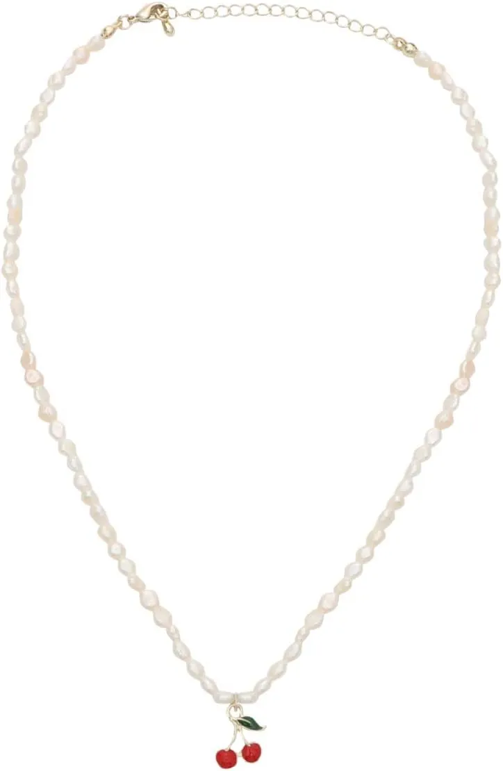 Delicate Pearl Necklace Cherry Pendant Neck Chain Fashion Clavicle Chain for Woman Girl Lady