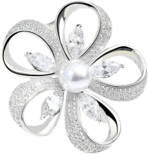 Delicate Pearl Rhinestone Crystal Flower Brooch Pin for Women Dress Hat Decoration Bride Engagement Wedding Jewelry