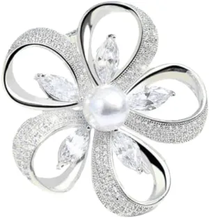 Delicate Pearl Rhinestone Crystal Flower Brooch Pin for Women Dress Hat Decoration Bride Engagement Wedding Jewelry