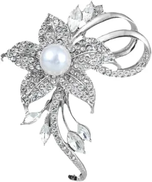 Delicate Pearl Rhinestone Crystal Flower Brooch Pin for Women Dress Hat Decoration Bride Engagement Wedding Jewelry