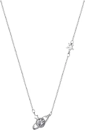 Delicate Saturn Planet Star Neckalce with Zircon Crystal Collar Choker Necklace for Women