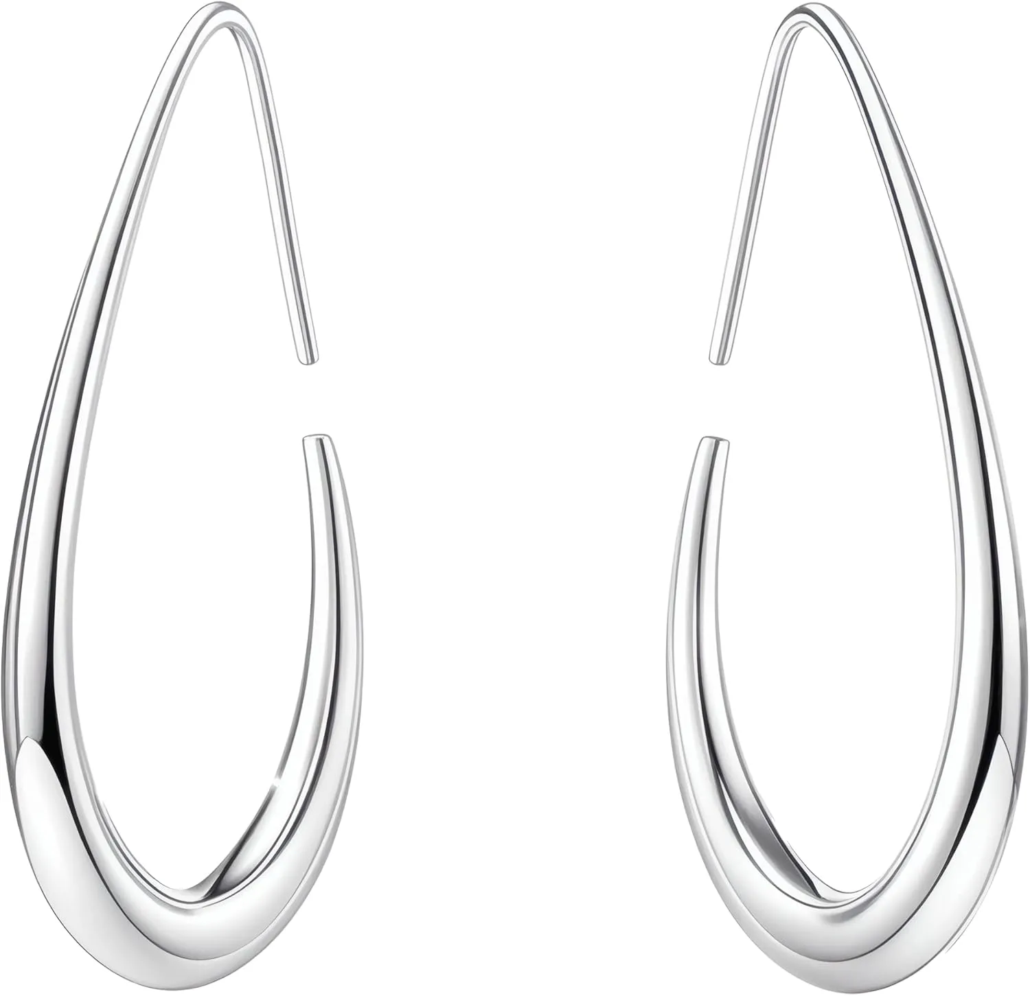 Delicate Teardrop Hoop Earrings for Women - 18k Gold Plated Large Oval Pull-Through Hoops, High Polished Statement Jewelry Gift