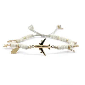 Delicate Travel Fans Bracelet Made with Natural Stones and Symbolyc Charms Special to Fly Lovers Adjustable for Women and Young Girls