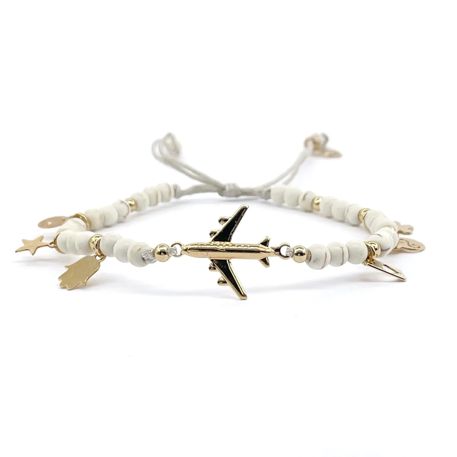 Delicate Travel Fans Bracelet Made with Natural Stones and Symbolyc Charms Special to Fly Lovers Adjustable for Women and Young Girls
