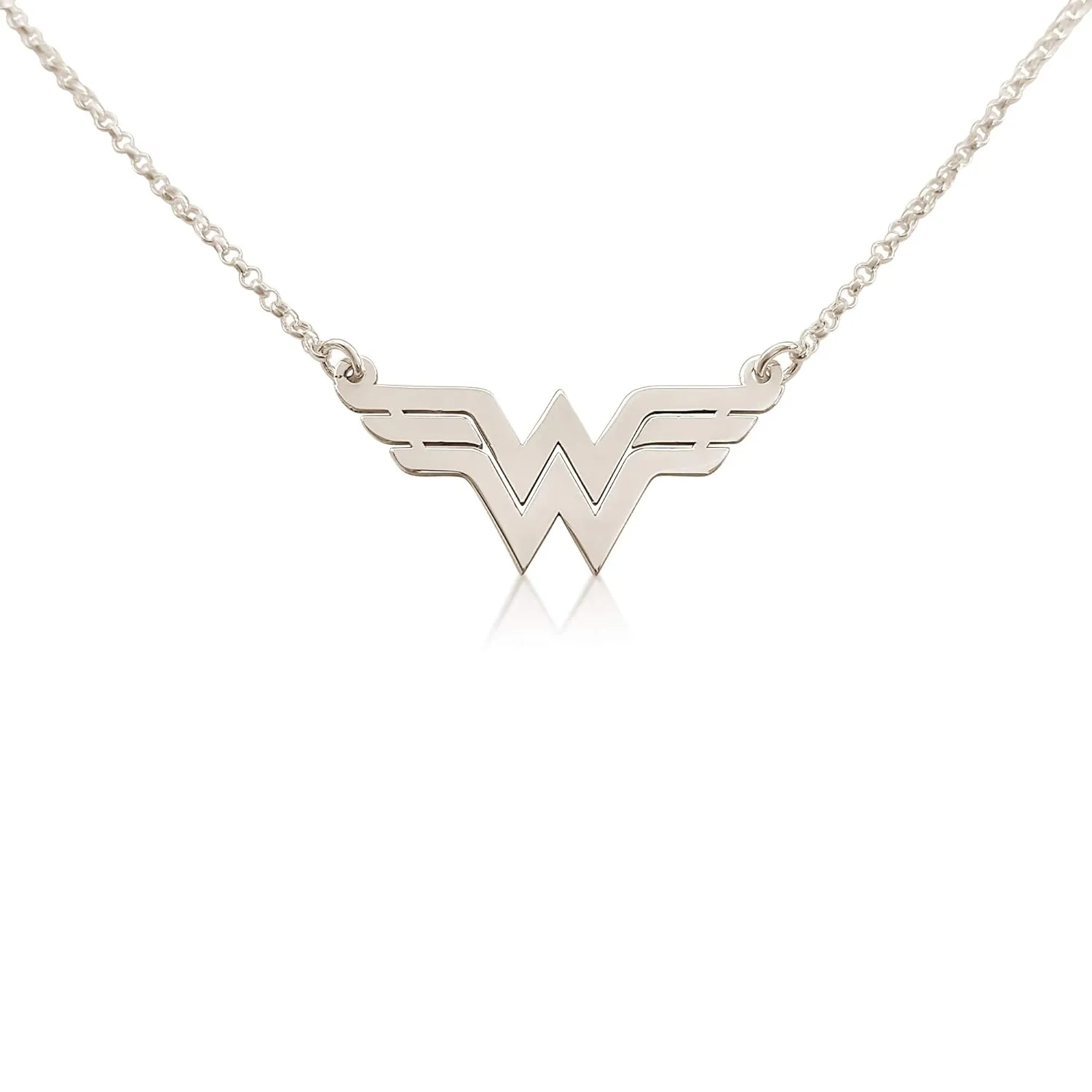 Delicate Wonder W Handmade Necklace Sterling Silver - Super Hero Symbol - Gift For Women and Mom