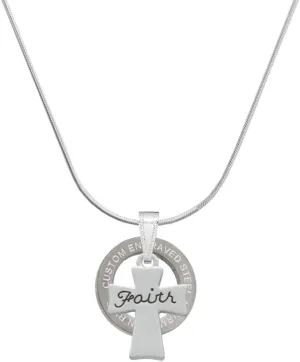 Delight Jewelry Silvertone Faith Flat Cross Silver-tone Custom Engraved Ring Necklace, 18"