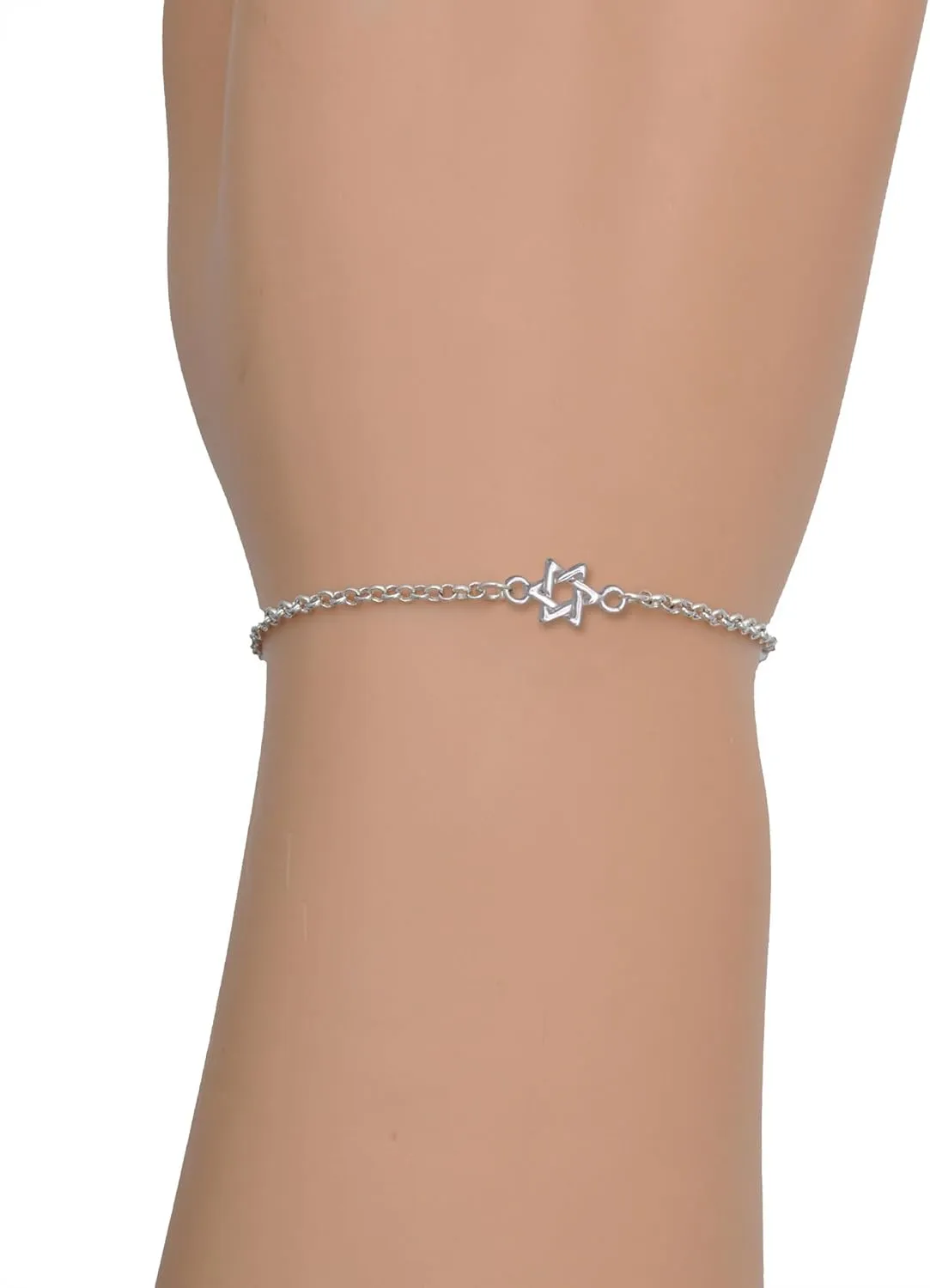 Delight Jewelry Silvertone Message Heart with 3 AB Crystals - Silvertone Star of David Delicate Bracelet, 6.25 1.75" Extender