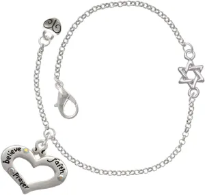Delight Jewelry Silvertone Message Heart with 3 AB Crystals - Silvertone Star of David Delicate Bracelet, 6.25 1.75" Extender