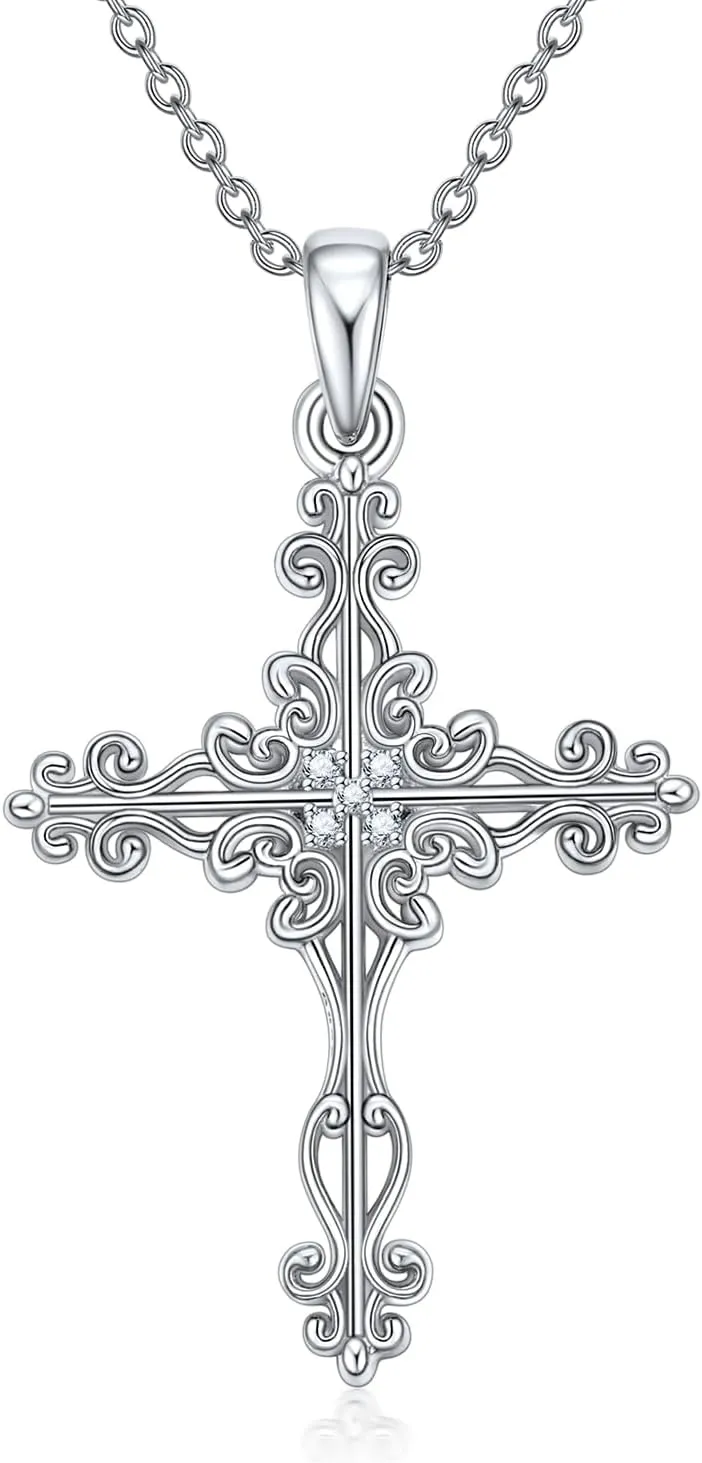 Diamond Cross Necklace for Women 925 Sterling Silver Cross Pendant Necklaces for Ladies with Lab Grown Diamond Jewelry Gifts