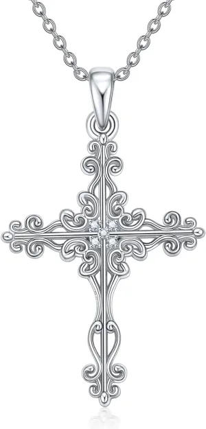 Diamond Cross Necklace for Women 925 Sterling Silver Cross Pendant Necklaces for Ladies with Lab Grown Diamond Jewelry Gifts