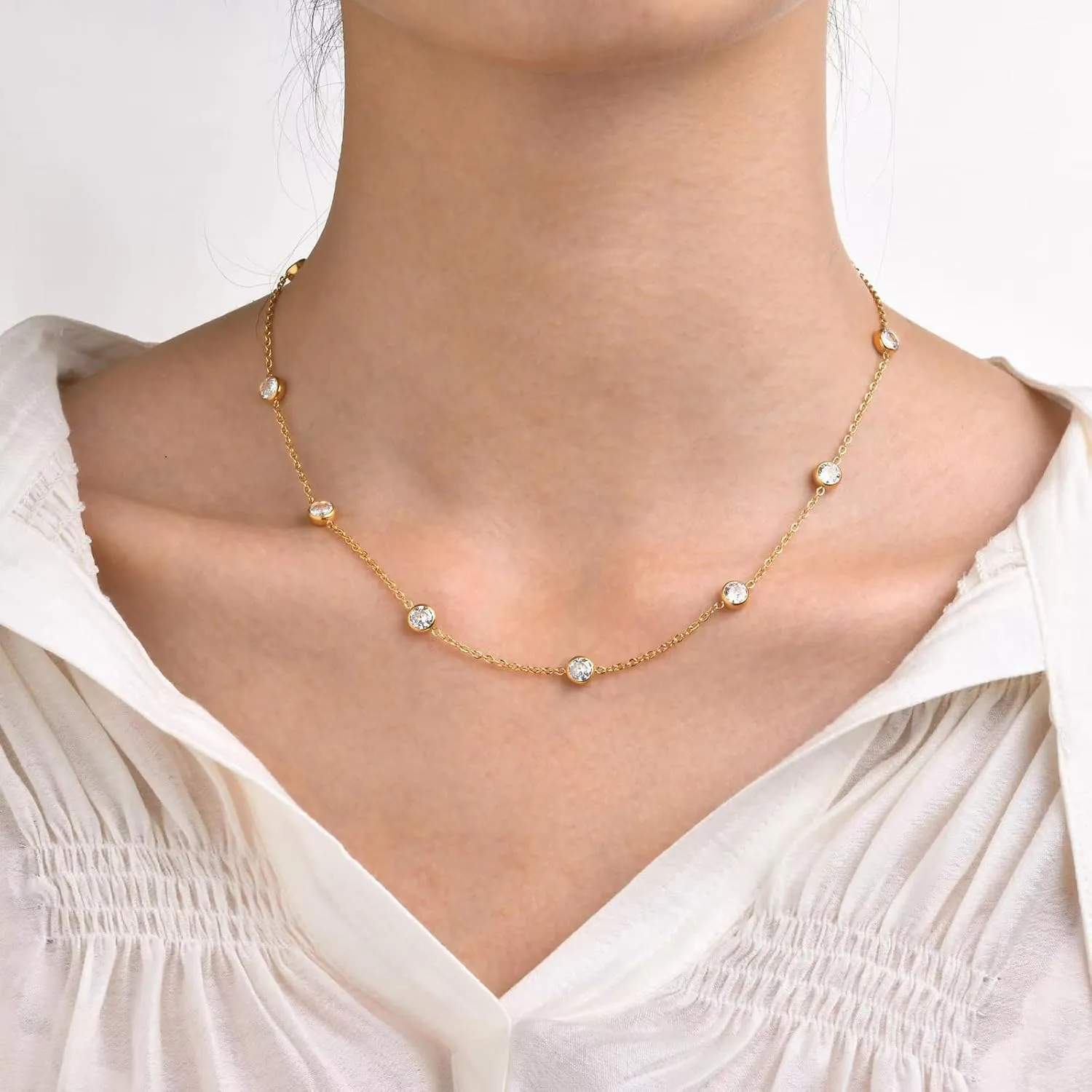 Diamond Necklace for WomenDainty Gold Necklace 18k Gold Plated Choker Necklaces Simple Boho Cubic Zircon Layered Necklace Trendy Jewelry Gifts for Women.