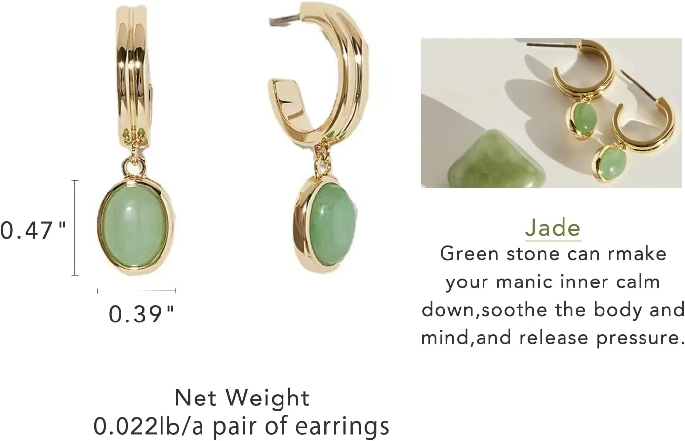 DISTANT DRUMS Simple Natural Green Aventurine Stone Jewelry Set for Women,Hoop Earrings,Bracelet,Necklace,18K Gold-plated Spiritual Gift,Fortunate Stone Jewelry,Choker