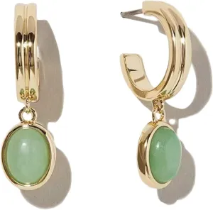 DISTANT DRUMS Simple Natural Green Aventurine Stone Jewelry Set for Women,Hoop Earrings,Bracelet,Necklace,18K Gold-plated Spiritual Gift,Fortunate Stone Jewelry,Choker