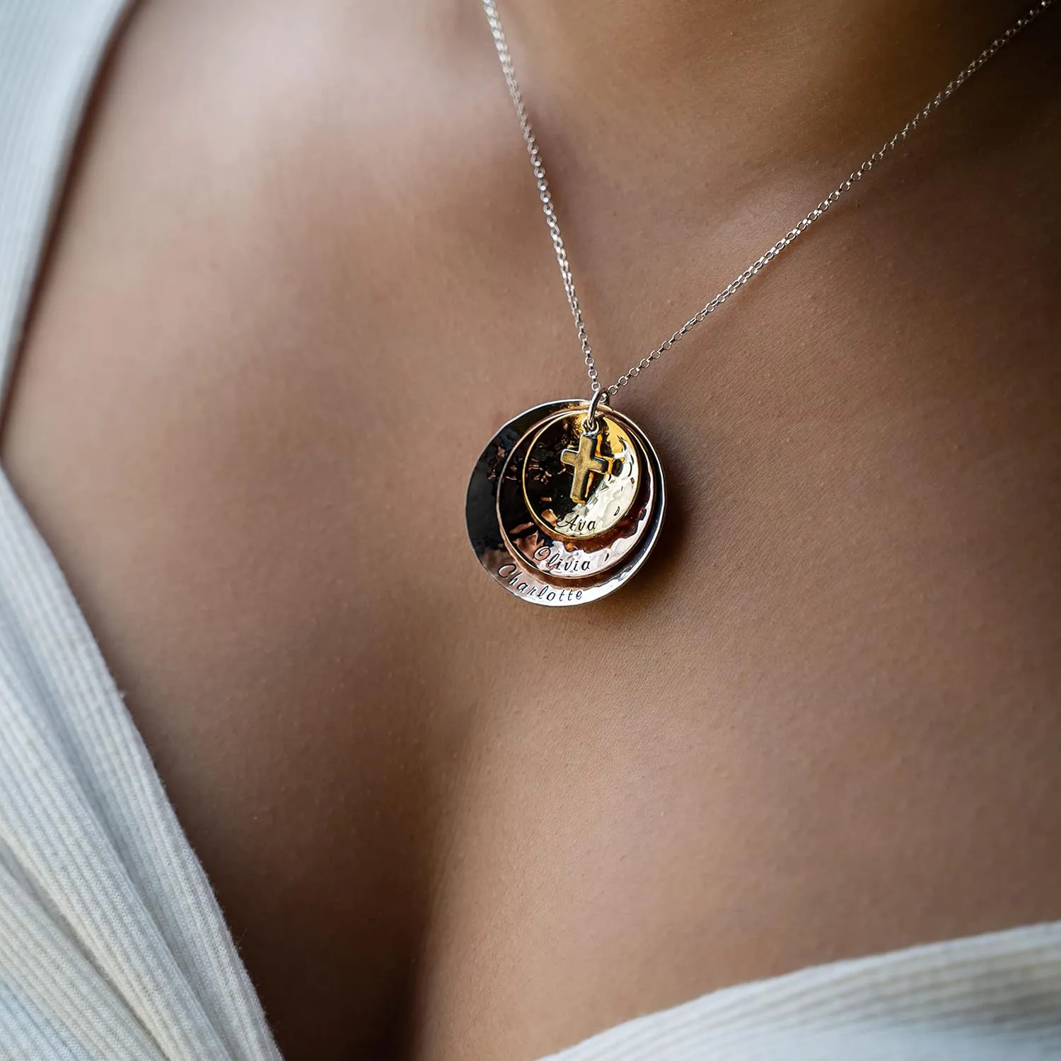 Divine Gift Personalized Necklace with Customizable Sterling Silver, 14k Gold, and Rose Gold Plated Charms. Includes Sterling Silver Cross Charm. Choice of Sterling Silver Chain. Gifts for Her