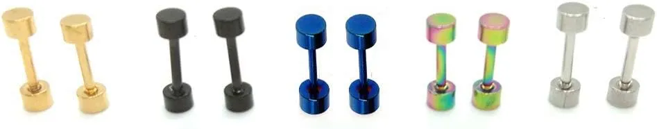 Dot Earrings, High Polished Surgical Steel Screw Flat Back Disc Stud Earrings for Women Men Pack of 5 Pairs(3MM/4MM/5MM/6MM/8MM Option)