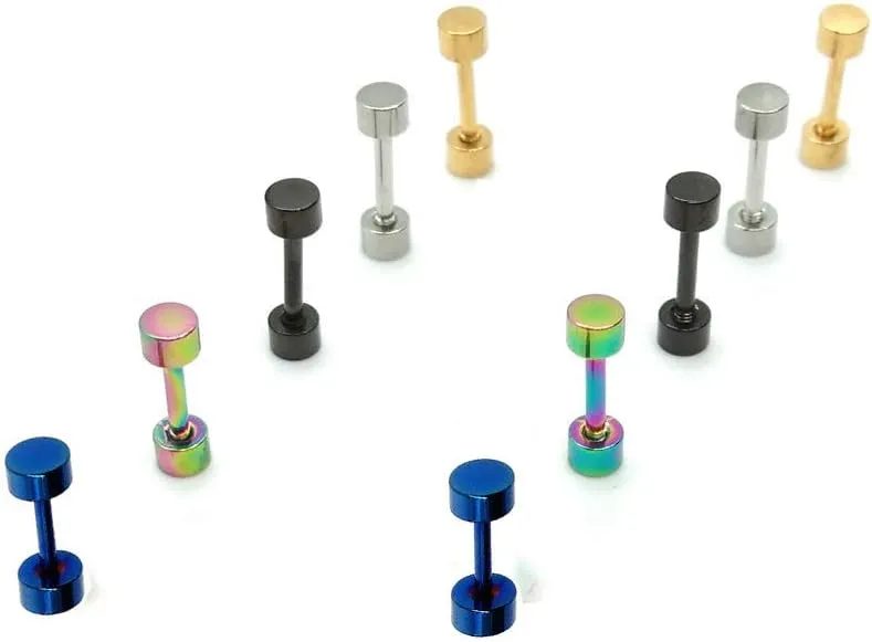 Dot Earrings, High Polished Surgical Steel Screw Flat Back Disc Stud Earrings for Women Men Pack of 5 Pairs(3MM/4MM/5MM/6MM/8MM Option)