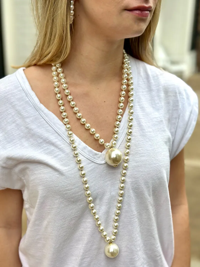 Double Pearl Long Necklace