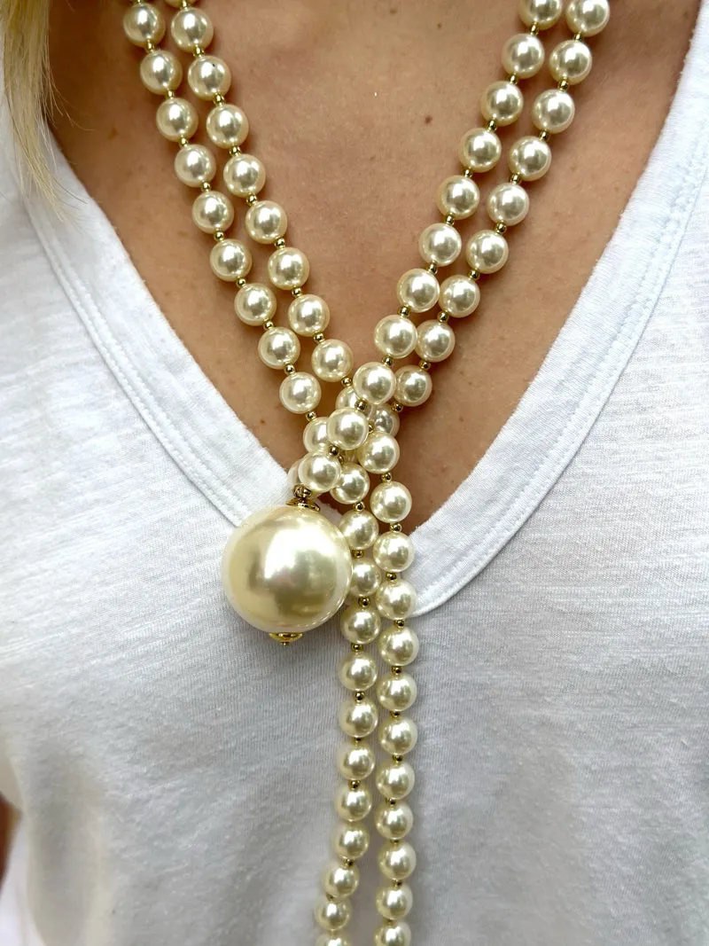 Double Pearl Long Necklace