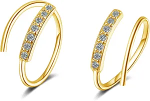 Double Twist Hoop Earrings, 14K Gold Plated 925 Sterling Silver Spiral Earrings, Huggie Earrings for Women, Diamond Earrings for Teen Girl Trendy Jewelry Gift