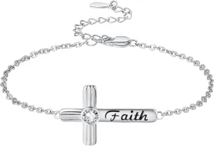 Dreamboat Cross Bracelet for Women Faith Bracelet Sterling Silver Adjustable Link Sideways Cross Bracelets Religious Faith Chain Christian Jewelry Religious Gifts