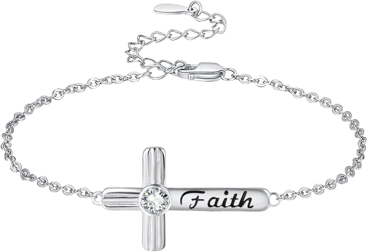 Dreamboat Cross Bracelet for Women Faith Bracelet Sterling Silver Adjustable Link Sideways Cross Bracelets Religious Faith Chain Christian Jewelry Religious Gifts