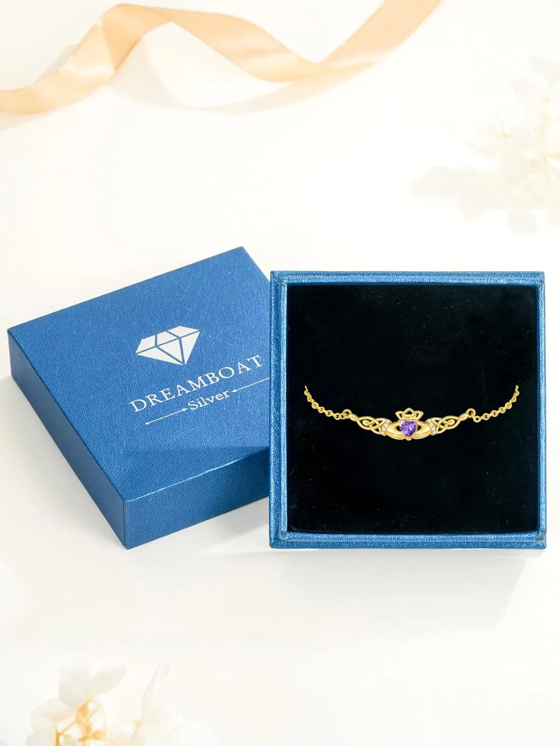 Dreamboat Sterling Silver Claddagh Bracelet for Women Irish Bracelet Heart Celtic Knot Bracelets Birthstone Adjustable ST Patricks Day Jewelry for Mom
