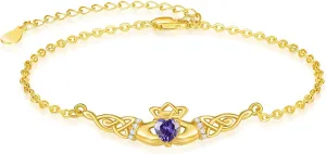 Dreamboat Sterling Silver Claddagh Bracelet for Women Irish Bracelet Heart Celtic Knot Bracelets Birthstone Adjustable ST Patricks Day Jewelry for Mom