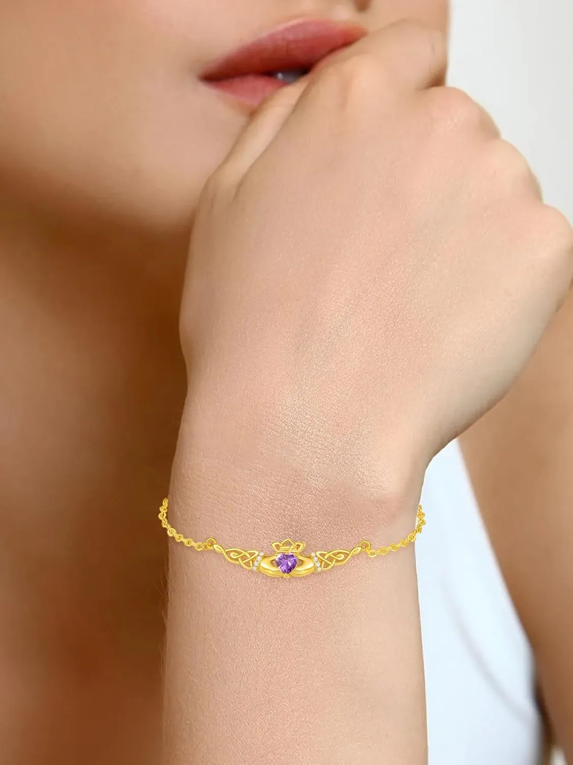 Dreamboat Sterling Silver Claddagh Bracelet for Women Irish Bracelet Heart Celtic Knot Bracelets Birthstone Adjustable ST Patricks Day Jewelry for Mom