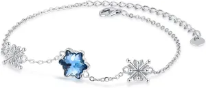 Dreamboat Sterling Silver Snowflake Bracelet for Women Winter Bracelets Blue Crystal Bracelet Adjustable Link Flower Bracelet Snowflake Jewlery Gifts