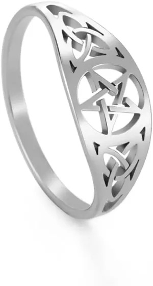 Dreamtimes Irish Knot Celtics Star Ring for Women Supernatural Pentagram Wicca Amulet Couple Rings Hamsa Fatima Hand Ring Vintage Religion Amulet Stainless Steel Jewelry Gifts (Knot Celtic, 18MM)