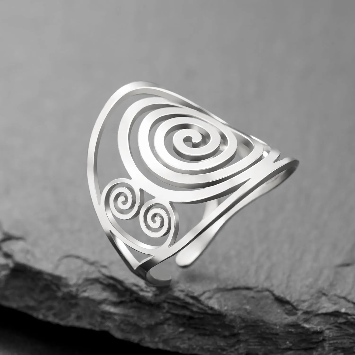 Dreamtimes Round Spiral Ring for Women Swirl Geometric Ring Spiral Swirl Ring Braided Wrap Style Women Stainless Steel Exaggerated Adjustable Thumb Open Ring Fashion Jewelry