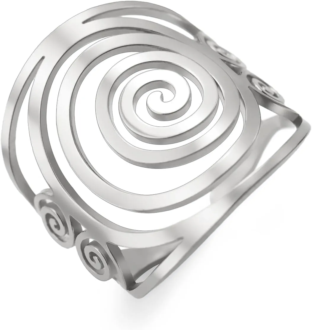Dreamtimes Round Spiral Ring for Women Swirl Geometric Ring Spiral Swirl Ring Braided Wrap Style Women Stainless Steel Exaggerated Adjustable Thumb Open Ring Fashion Jewelry