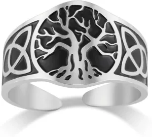 Dreamtimes Tree of Life Ring for Men Women Adjustable Vintage Ring Stainless Steel Ring Yggdrasil World Tree of Life Rings Viking Celtic Knot Ring Amulet Religious Jewelry