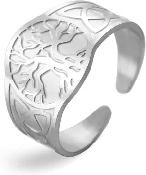 Dreamtimes Tree of Life Ring for Men Women Adjustable Vintage Ring Stainless Steel Ring Yggdrasil World Tree of Life Rings Viking Celtic Knot Ring Amulet Religious Jewelry