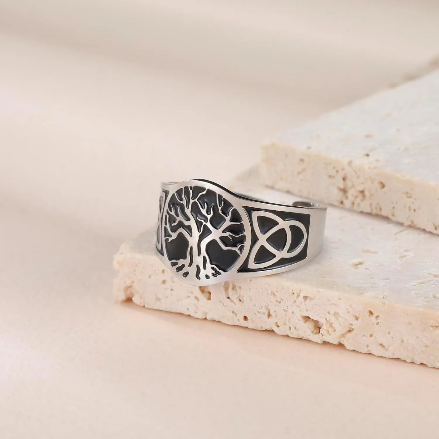 Dreamtimes Tree of Life Ring for Men Women Adjustable Vintage Ring Stainless Steel Ring Yggdrasil World Tree of Life Rings Viking Celtic Knot Ring Amulet Religious Jewelry