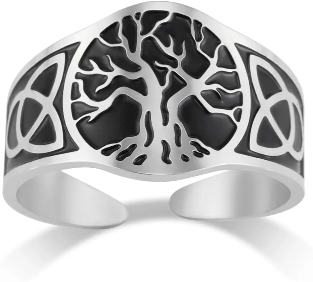 Dreamtimes Tree of Life Ring for Men Women Adjustable Vintage Ring Stainless Steel Ring Yggdrasil World Tree of Life Rings Viking Celtic Knot Ring Amulet Religious Jewelry