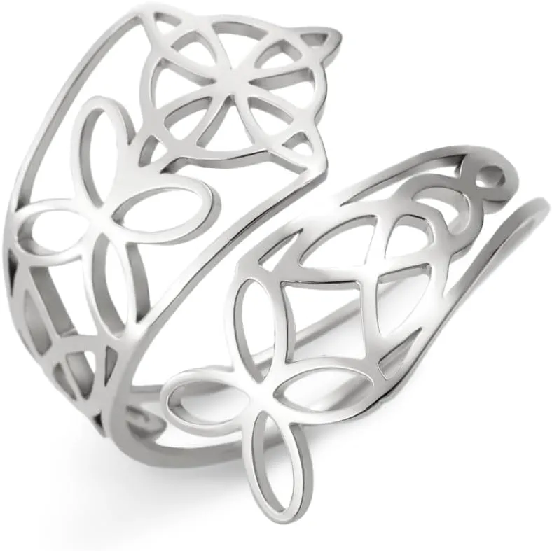 Dreamtimes Witch Knot Ring for Women - Irish Wiccan Jewelry, Stainless Steel Adjustable Thumb Open Ring