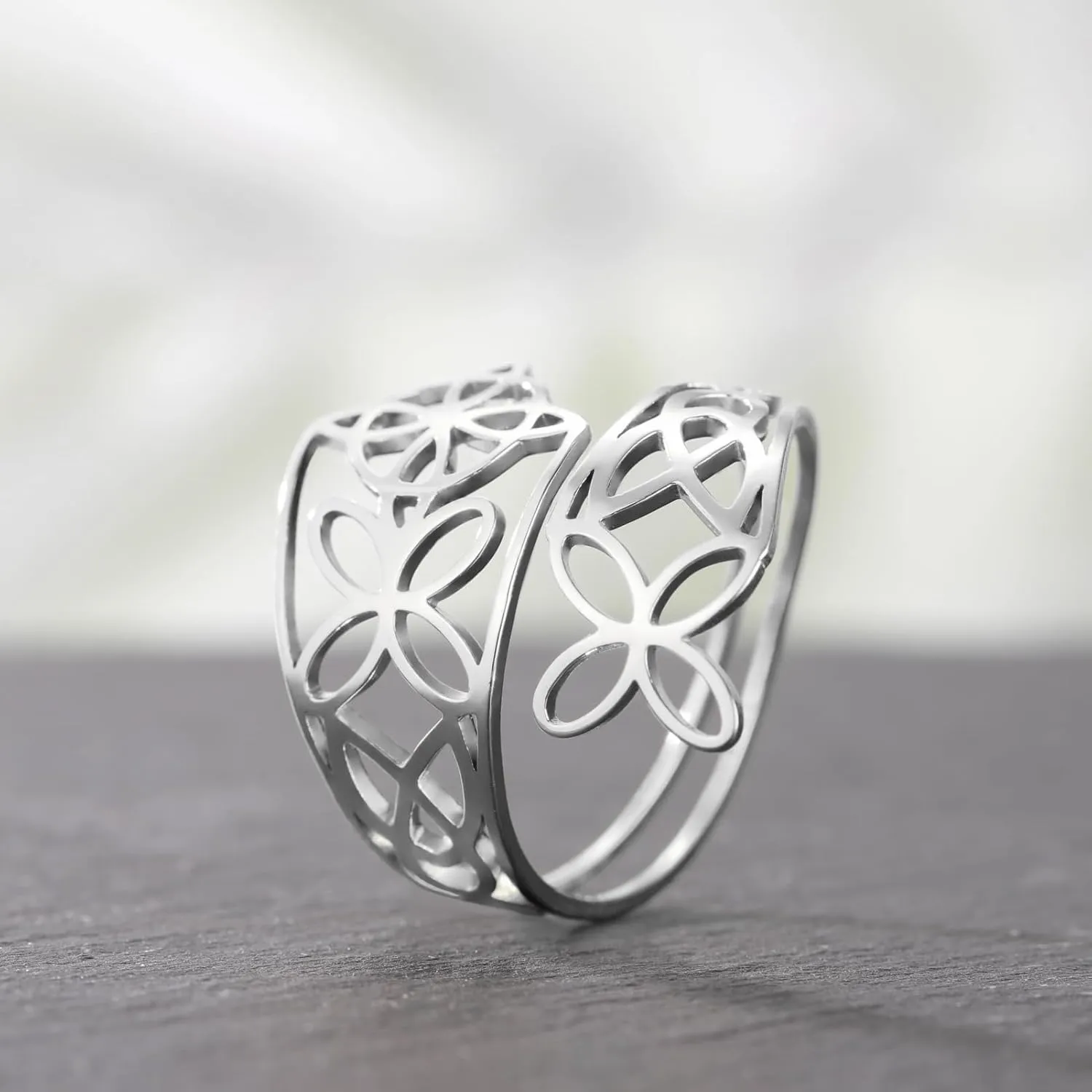Dreamtimes Witch Knot Ring for Women - Irish Wiccan Jewelry, Stainless Steel Adjustable Thumb Open Ring