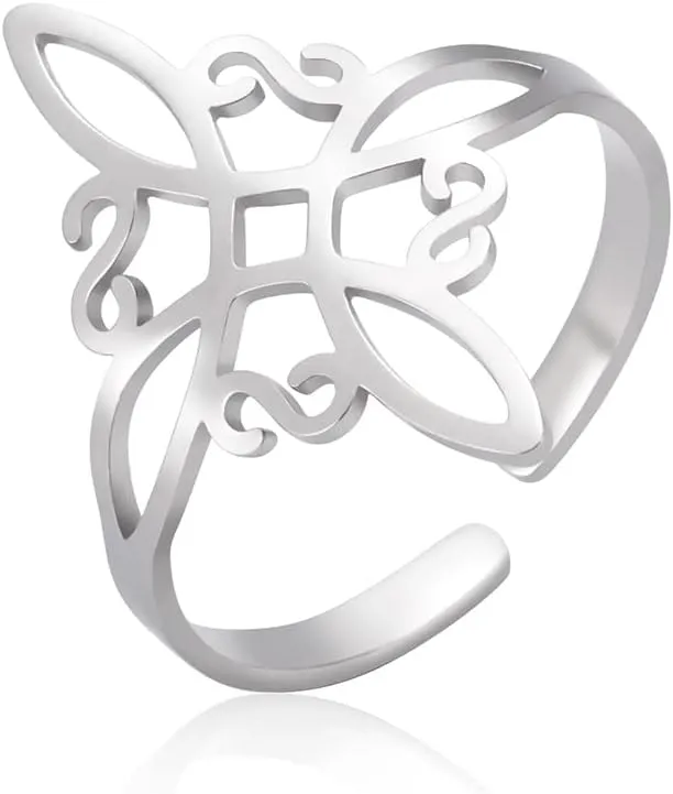 Dreamtimes Witch Knot Ring for Women Stainless Steel Adjustable Open Finger Rings Celtic Quaternary Wiccan Witches Knot Ring Witchcraft Amulet Jewelry Birthday Gift