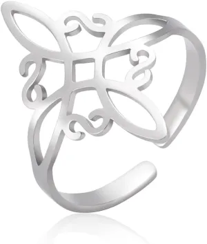 Dreamtimes Witch Knot Ring for Women Stainless Steel Adjustable Open Finger Rings Celtic Quaternary Wiccan Witches Knot Ring Witchcraft Amulet Jewelry Birthday Gift