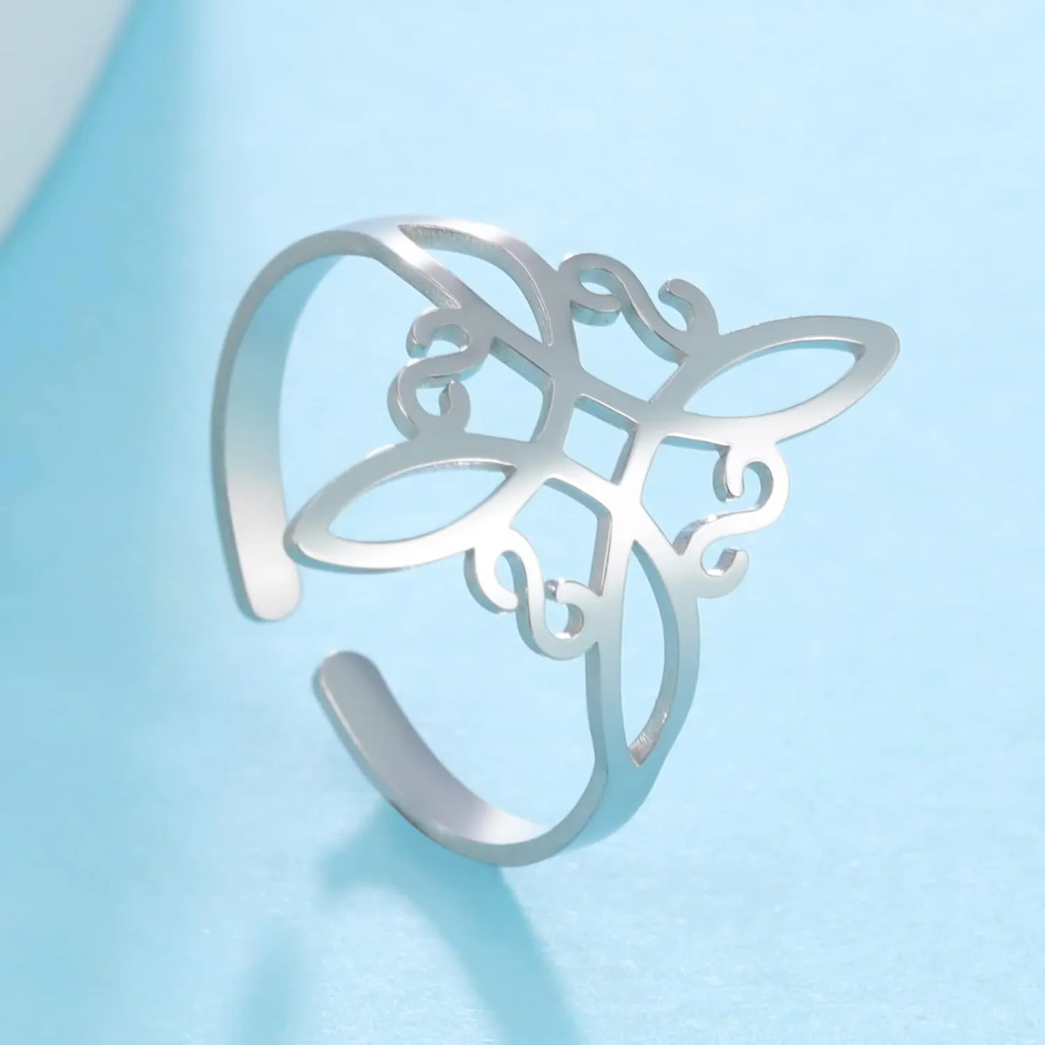 Dreamtimes Witch Knot Ring for Women Stainless Steel Adjustable Open Finger Rings Celtic Quaternary Wiccan Witches Knot Ring Witchcraft Amulet Jewelry Birthday Gift