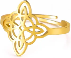 Dreamtimes Witch Knot Ring for Women Stainless Steel Open Bar Rings Adjustable Celtic Quaternary Witch Knot Ring Witchcraft Amulet Jewellery Gift