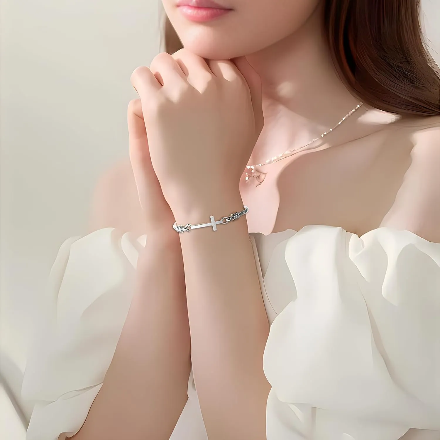 DS Religious Gift for Her Christian Cross Bracelet Bible Verse God is Within Her She Will Not Fall Inspirational Bracelets For Women Stainless Steel Jewelry Gift To Daughter Best Friend