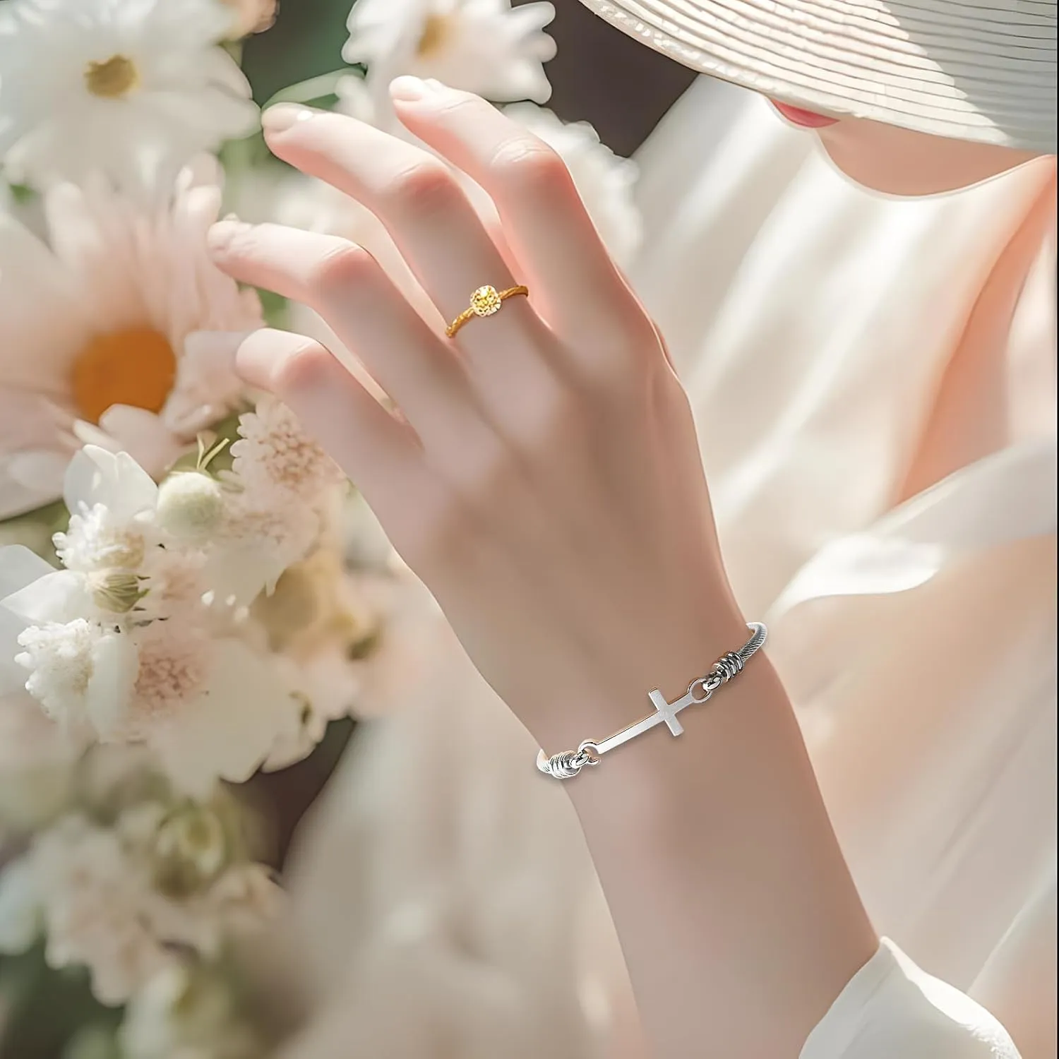 DS Religious Gift for Her Christian Cross Bracelet Bible Verse God is Within Her She Will Not Fall Inspirational Bracelets For Women Stainless Steel Jewelry Gift To Daughter Best Friend