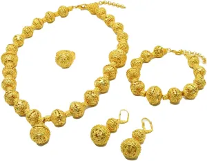 Dubai African Gold Jewelry Set For Women 24k Gold Plated Bride Necklace Bracelet Earrings Rings Sets Indian Wedding Jewelery Set Gift