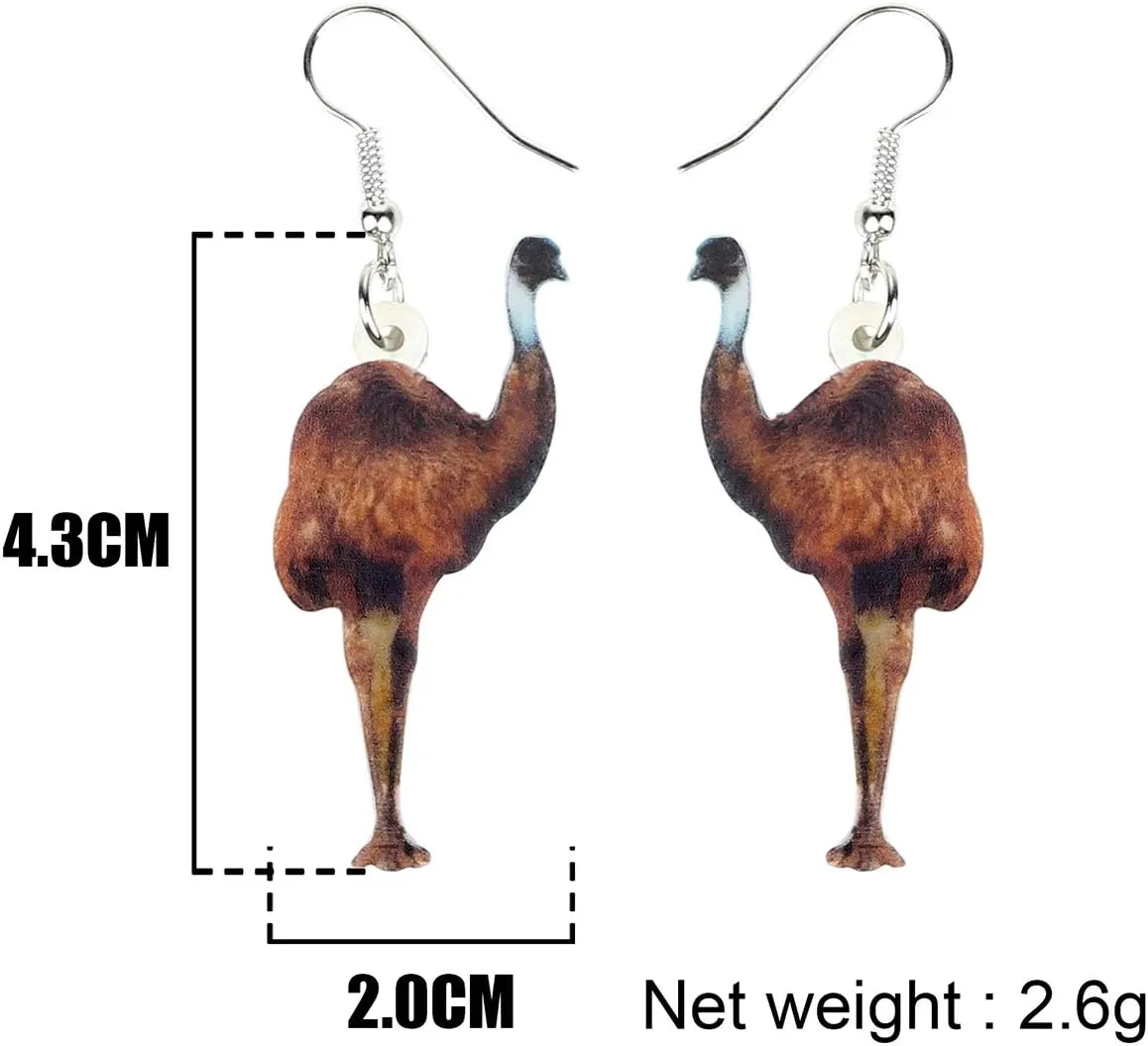 DUOWEI Acrylic Colorful Australian Emu Ostrich Bird Earrings Birds Dangle Drop Classic Jewelry Gifts for Women