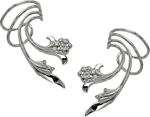Ear Charms Delicate Leaf and Flower Rhodium on Silver Short Wave Ear Cuff Earring Wraps
