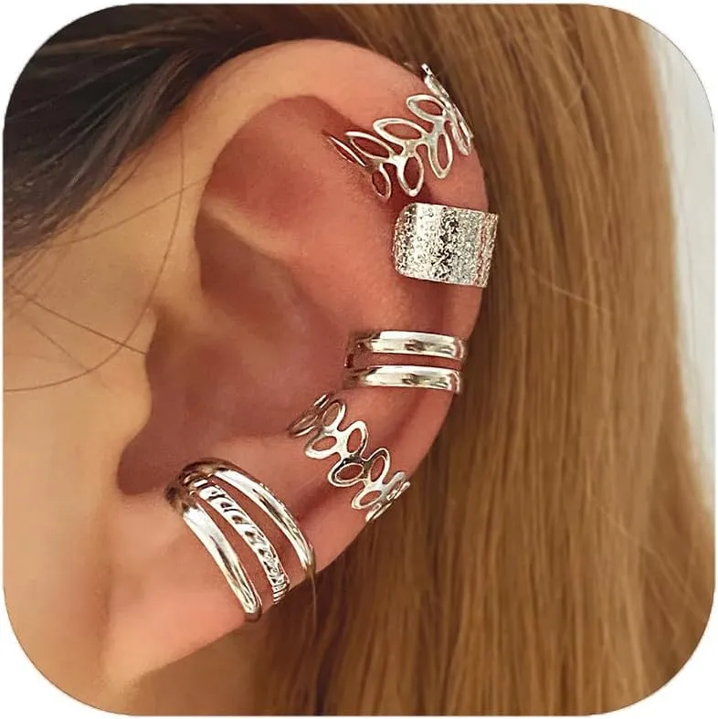 Ear Cuffs Earrings Set for Women Trendy Charm Non Piercing Ear Cuff Earrings Clip on Earring Set Huggie Hoop Earrings Cartilage Earrings Stack Jewelry for Women